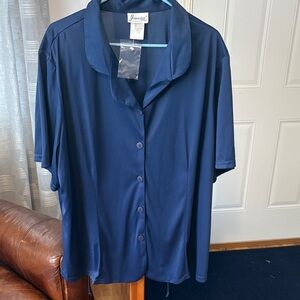 Joanne Relaxed Fit Navy Button-Front Blouse